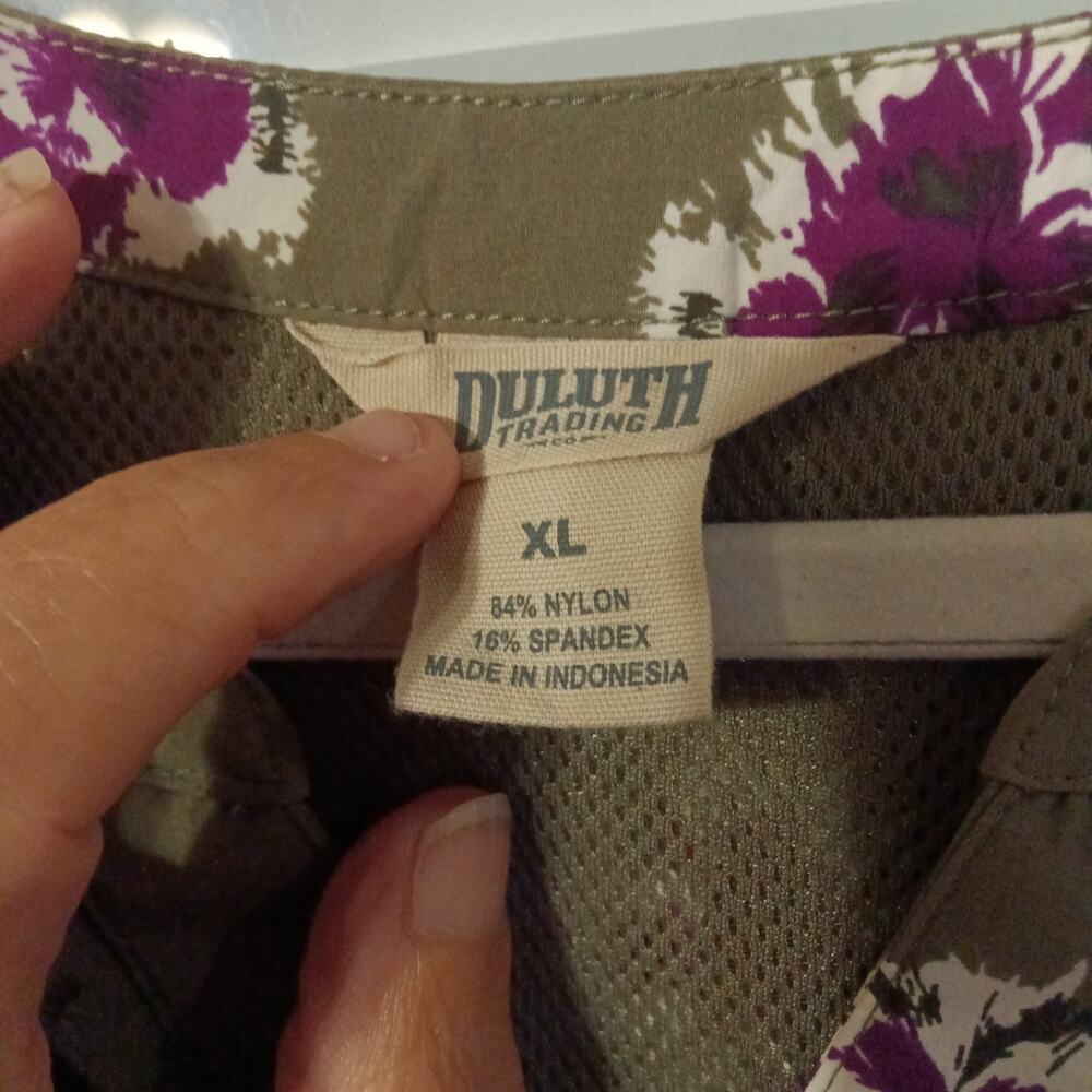 Duluth Trading Co L/S Tunic Sz XL Floral Button Down Zip Pocket Vented Gussets - Picture 3 of 5